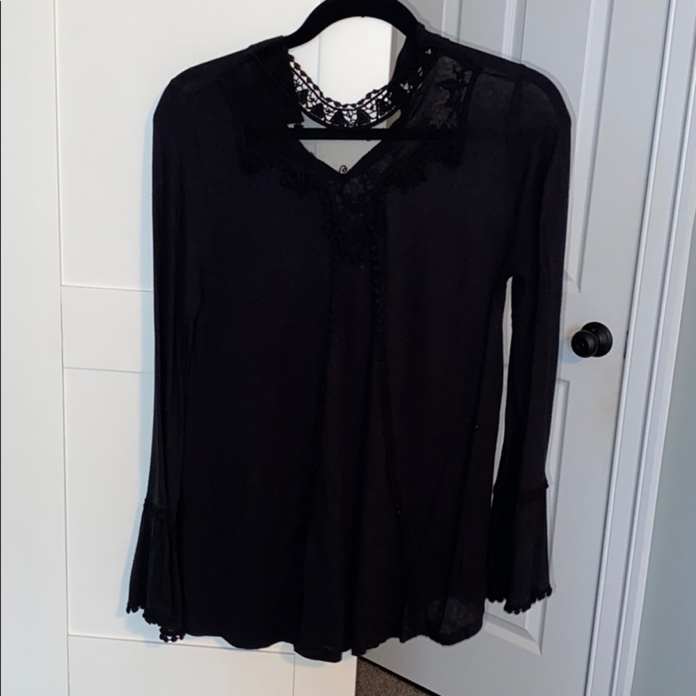 Altard State Black Lace/mesh bell sleeve